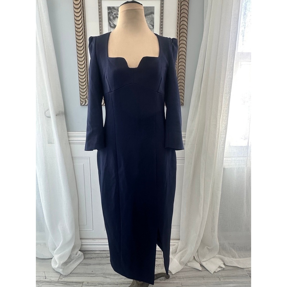 NWT‎ Karen Millen Dress Wedding Cocktail Midi Sweetheart Stretch Navy Size 6